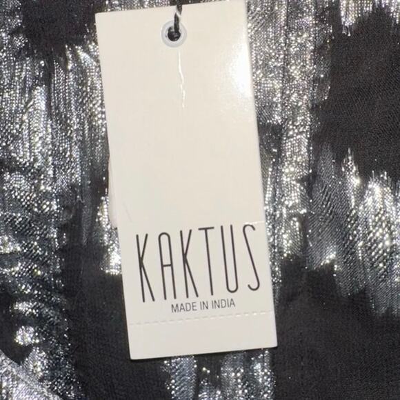 NWT Kaktus Black & Silver V Neck Tie Blouse - Picture 5 of 6